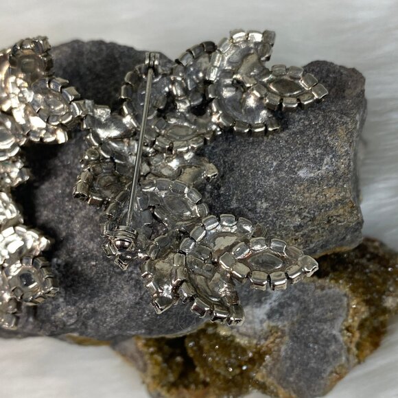 Vintage 40s Prong Set Rhinestone Demi Parure 3 Pc Necklace & Brooch Set - Picture 9 of 14